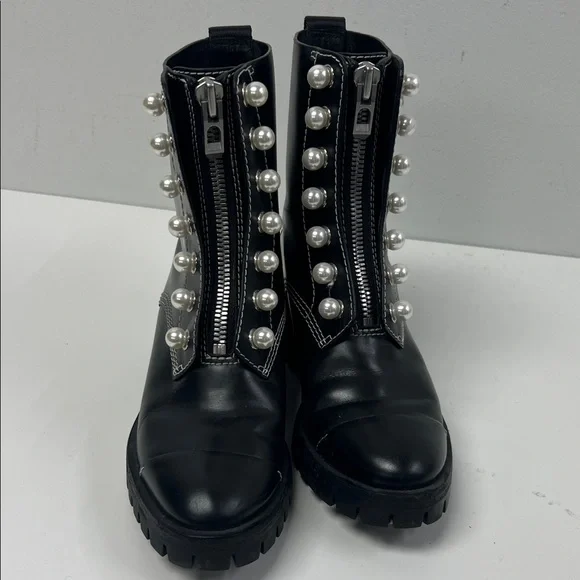 3.1 Phillip Lim Black Pearl-Embellished Combat Boots - Picture 2 of 5